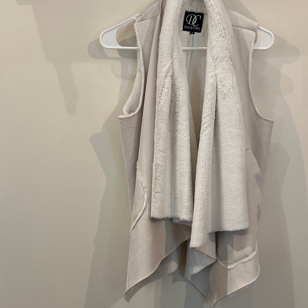 Cream Draped Vest with Faux Fur Trim